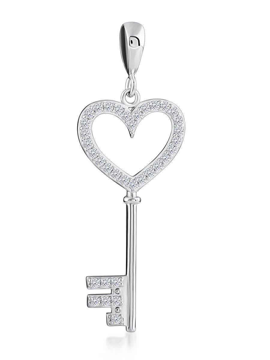 Крупная женская подвеска ключик с сердцем из серебра 925 пробы, артикул 4371.1