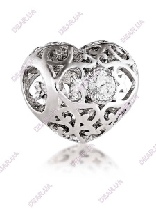 Шарм серце намістинка із срібла 925 проби, артикул 4221.1